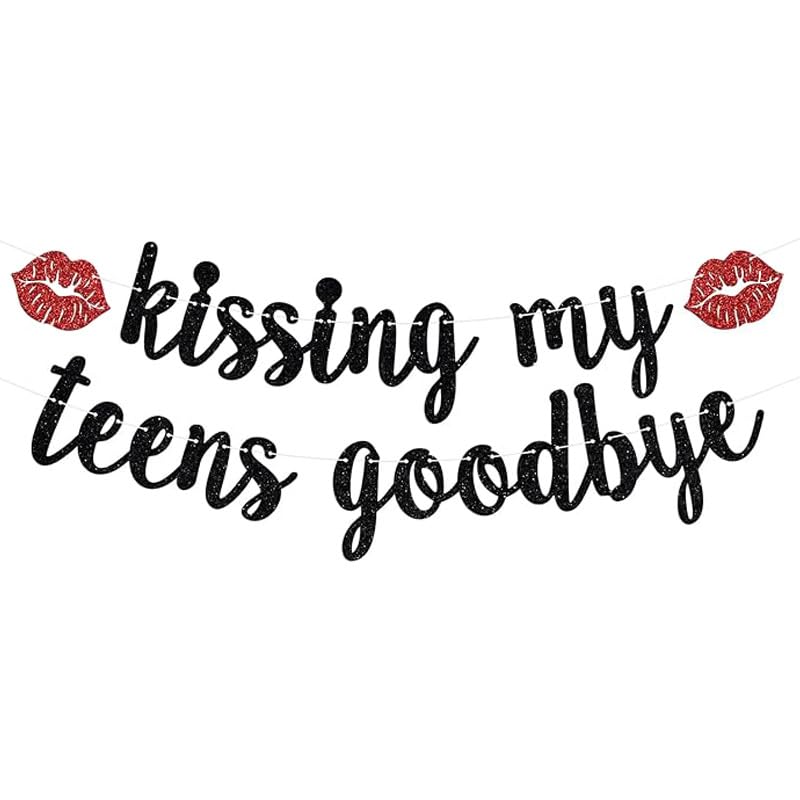 Kissing My Teens Goodbye Black Glitter Banner- Happy 20th Birthday Party Decorations and Supplies