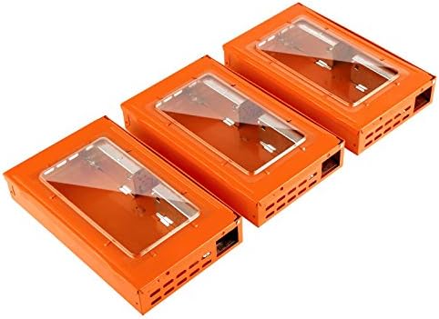 HUX EYE Humane Live Metal Mouse Trap Catcher with An Inspection Window, Easy to Use Safe Durable Mice Traps No Kill, Orange 3 Pack