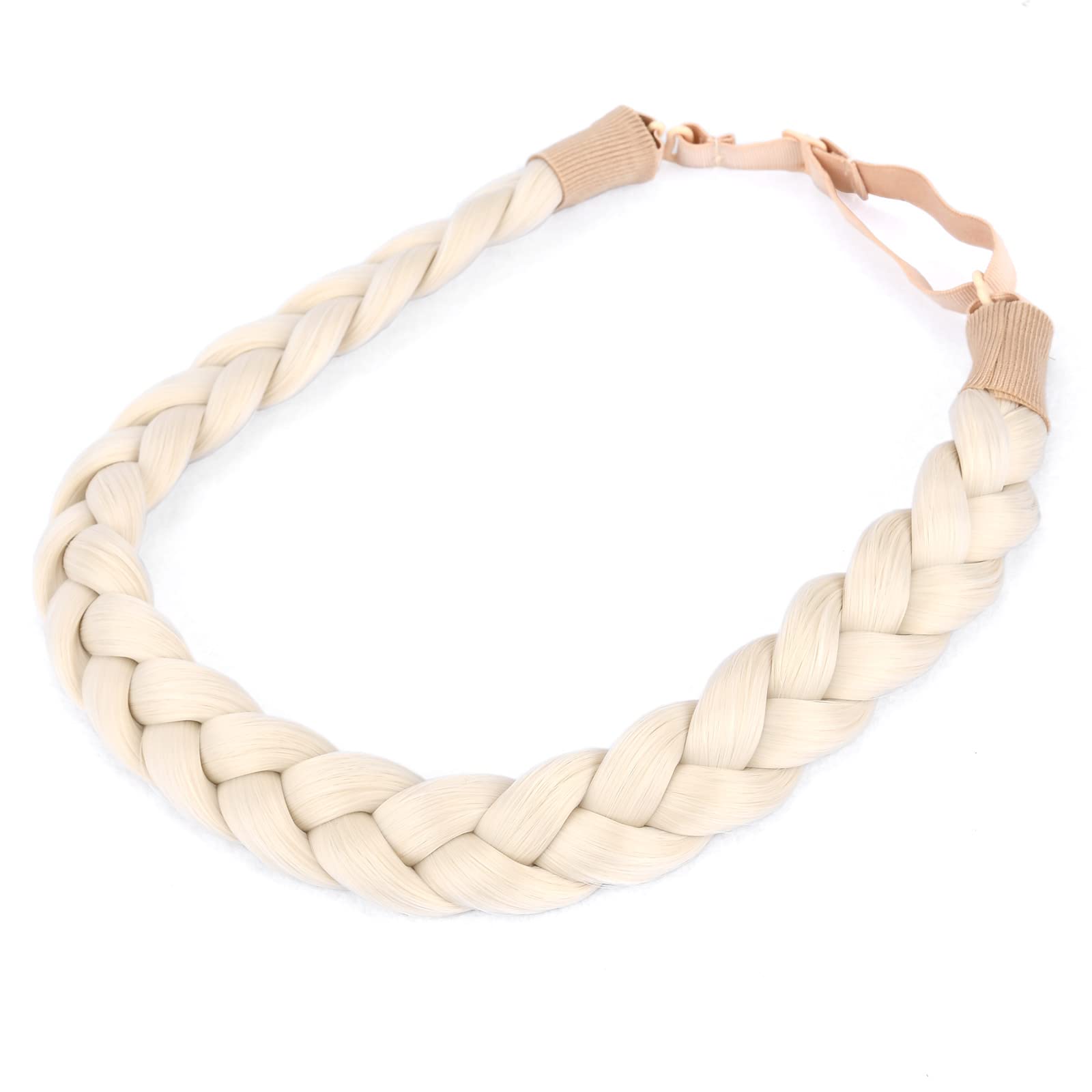 BOBIYA 3 Strand Synthetic Hair Braided Headband Classic Chunky Wide Plaited Braids Elastic Stretch Hairpiece for Women Girl Beauty Accessory (Platinum)
