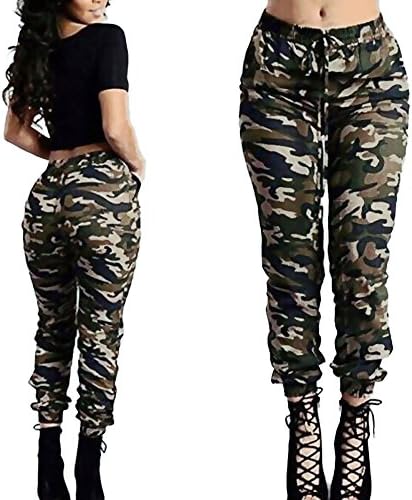 JINSHUN Women Military Camouflage High Waist Trousers, Ladies Casual Army Green Pants (XXL, Army Green)