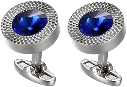 Habool Luxury Cuff links with Circular Blue Crystal for Men Shirt Boyfriend Groomsmen Gift - 1 Pair