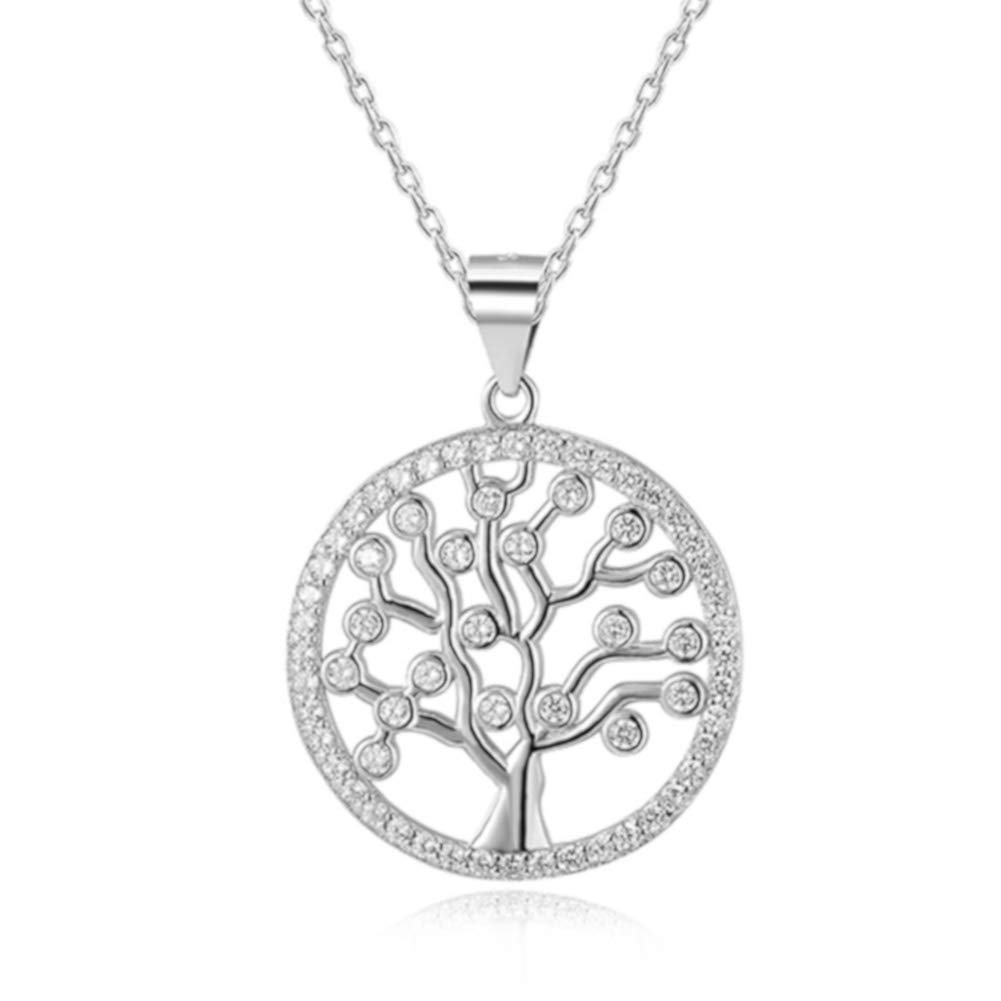 Alexander Castle Sterling Silver CZ Tree of Life Celtic clear stone Pendant Necklace with 18" silver Chain & Jewellery Gift Box. Womans Yggdrasil Crann Bethadh gift with silver chain.