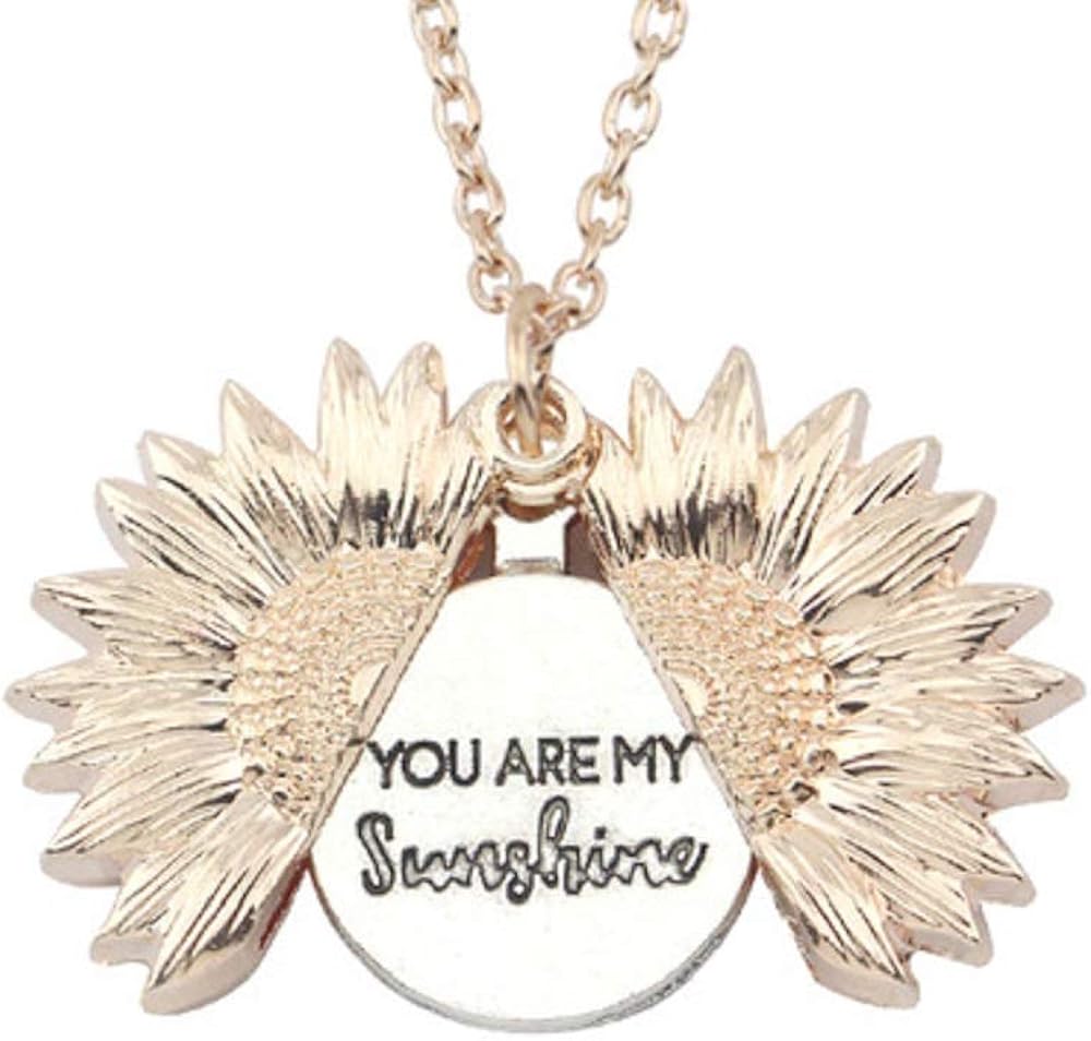 Inspirational You are my sunshine Sunflower Necklace 2Side Version for