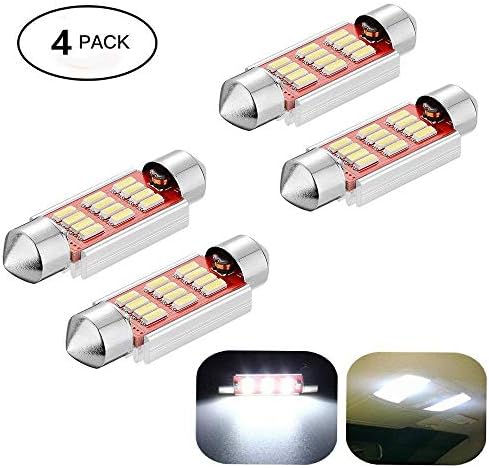 Haichen Pack of 4 Festoon LED White Car Light 36-41mm, Error Free Led Dome Festoon 4014 12-smd, For Dome, Reading, License Plate Light (41mm)