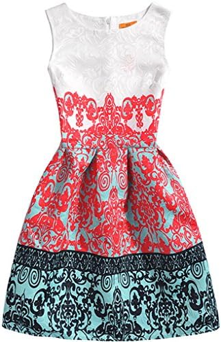 Big Girls' A Line Sleeveless Printing Summer Birthday Tea Party Dress