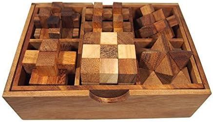 6 of 3D Wood Puzzles Brain Teasers Game in Wooden Box Set