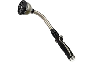 RESTMO Metal Garden Hose Wand with Thumb Flow Control, Watering Wand Heavy Duty, 15-Inch Long Hose Nozzle Sprayer with 10 Spr