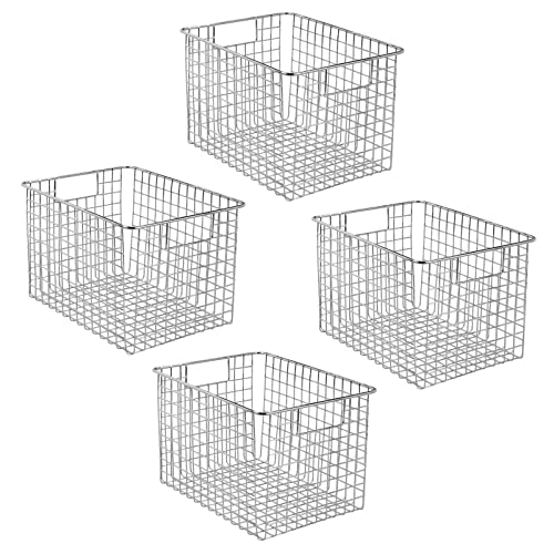 mDesign Large Heavy Duty Metal Wire Storage Organizer Bin Basket, Built