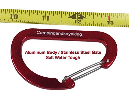 C&K 8cm, (3.12") 4 pk or 6 pk Aluminum Carabiner with Stainless Steel Gate, Salt Water Tough. Designed Especially for Kayaking - Hiking and Camping, Not for Climbing.