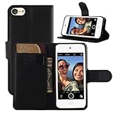 Fettion iPod Touch 5 / 6 Gen Cases, Premium PU Leather Wallet Flip Case Cover with Stand Card Holder for Apple iPod Touch 5th / 6th Generation 2015 Released (Wallet - Black)