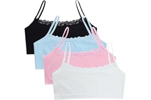 4PCS Girls’ Training Bra Girls Lace Cotton Training Bras Breathable Sports Cami Bras Strap Bralette,Aged 8-14