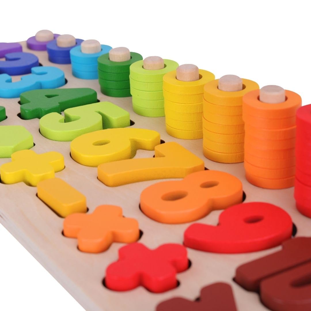 Schmetterline® wooden puzzle with numbers for children from 3 years - Montessori wooden toys for learning to count - learning game with colours and shapes for toddlers (rainbow)