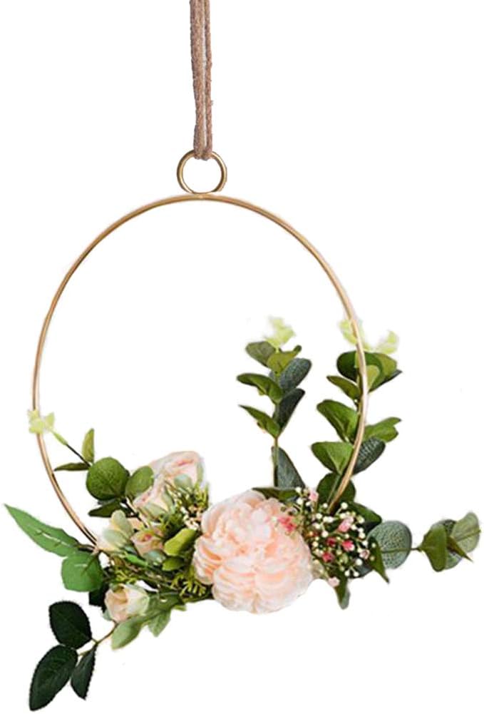 Floridivy Gold Metal Geometric Hoop Artificial Garland Hanging Pendant Home Kitchen Wall Art Decoration Without Flower Accessory