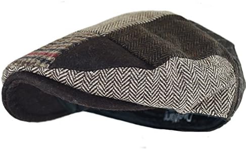 Deewang Fashion Men's Herringbone Tweed Solid Newsboy Driving Cabbie, Ivy Flat Cap (L/XL, Brown-Patch)
