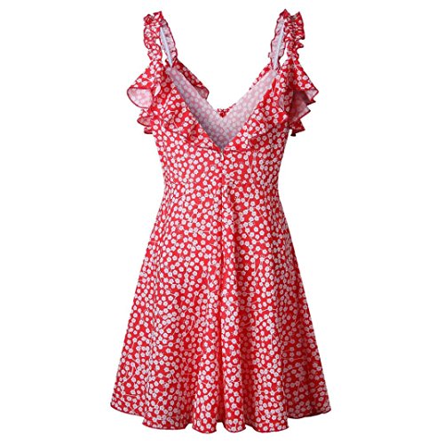 image for Elogoog Womens Sexy Floral Sleeveless Printing Ruffle V Neck Backless 