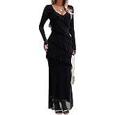 Womens Long Sleeve Mesh Bodycon Dress 2025 Fall Wedding Guest Cocktail Maxi Dresses
