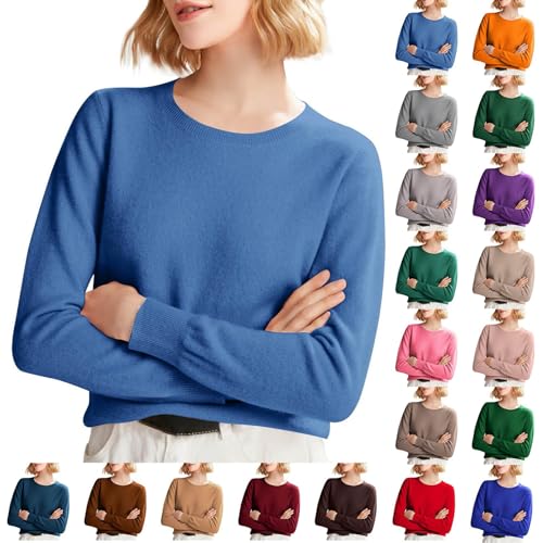 Cashmere Sweaters For Women Uk - Crew Neck Long Sleeve Soft Pullover Loose Fit Pullover Casual Solid Color Base Shirts Ladies Lightweight Plain Knitted Sweater Warm Fashion Sweaters For Autumn Winter