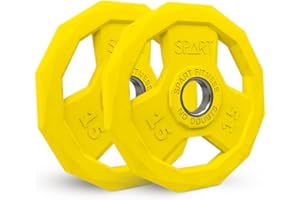 SPART Color Coded Weight Plate 2-Inch Rubber Coated Olympic Grip Plate for Barbell, Solid Cast Iron Weight Plates for Strength Training, Weightlifting, Crossfit, Home Gym, 2.5LB/5LB/10LB/25LB/35LB/45LB, Pair