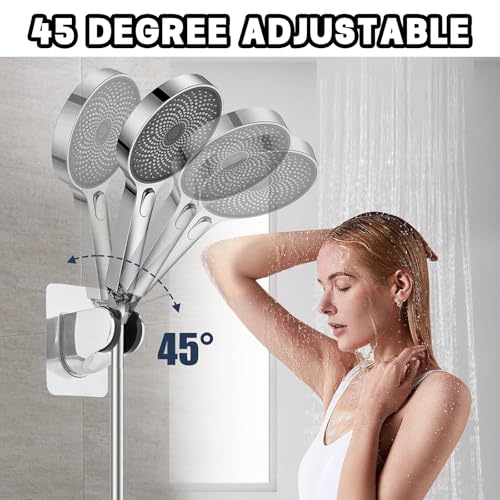 Ferizzia No Drilling Handheld Shower Holder, Universal Angle Adjustable Shower Head Holder, 45° Adjustable, Self-Adhesive, Easy Installation, Bathroom Accessories, Silver