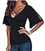 Relipop Women's Sexy Cross Front Tops Deep V Neck Casual Blouse Fashion T-Shirts (Small, Black)