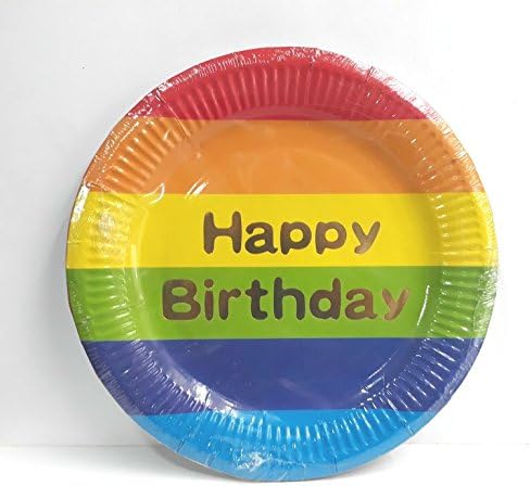 Balloons 10" Round Rainbow Birthday Disposable Paper Plates -10ct