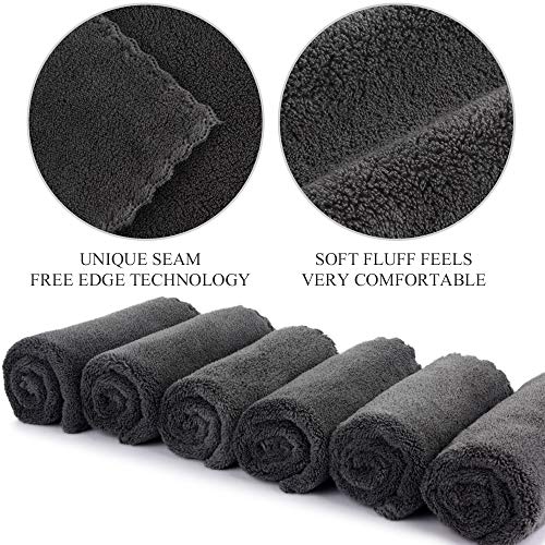SUNLAND Microfiber Face Makeup Remover Cloth Reusable Facial Cleansing Towel Ultra Soft Face Washcloth 11inchx 11inch (12pack, dark grey)