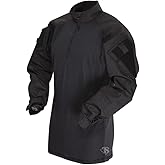 Tru-Spec T.R.U. 1/4 Zip Combat Shirt, Men's Tactical Long Sleeves - 65/35 Polyester Cotton Rip-Stop Fabric, Black - X-Large Long