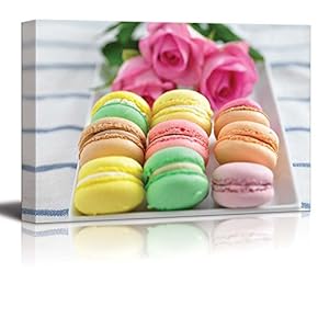 Canvas Prints Wall Art - Colorful Macarons with Flowers | Modern Wall Decor/Home Decoration Stretched Gallery Canvas Wrap Giclee Print. Ready to Hang - 12" x 18"