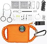 A2S Survival Gear Paracord 30pcs Emergency Kit First Aid Kit & Emergency Food finding Fishing Gear & Baits Compass Emergency Whistle Fire Starter set Survival Knife & more (Orange, Large)