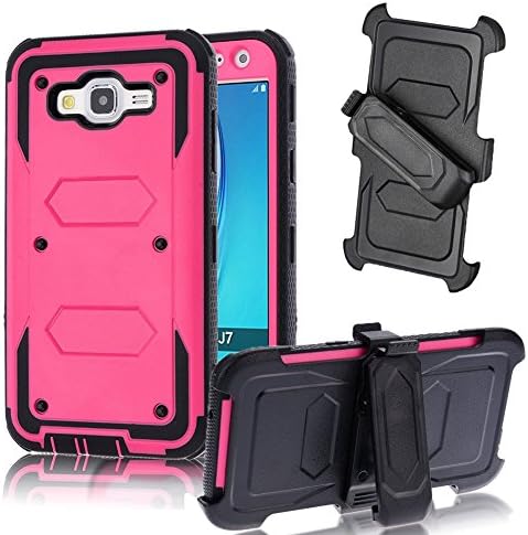 for Samsung Galaxy J7 Cover (2015) QAenly Creative Hybrid Cover Heavy Duty Rugged Dual Layer Cover with kickstand for Samsung Galaxy J7/J700 (2015) Pink