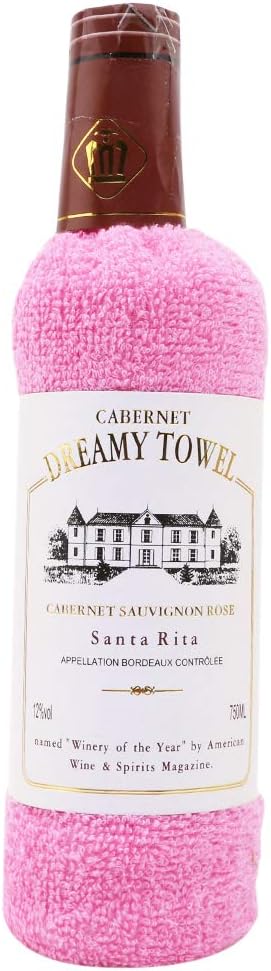 SUNSKYOO Creative Towel Gift Present Soft Cotton Face Towel Gift Red Wine Bottle Shape Wedding Gift Home Decoration,Pink