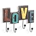 MyGift Multicolored Rustic Finish Wood Love Design Decorative Wall Mounted Coat Rack w/ 4 Metal Hooks