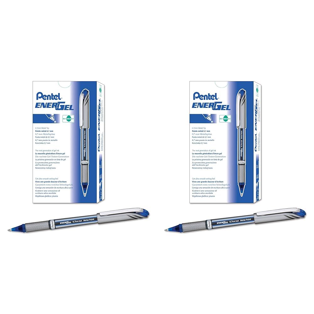 Pentel EnerGel NV Gel Ink Pen, (0.7mm), Medium Point Capped, Metal Tip, Blue Ink, Box of 12 (BL27-C) (Pack of 2)