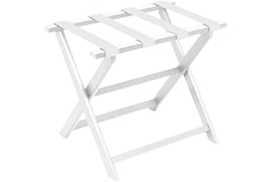 FINE FOLDING FURNITURE Gate House Furniture White Eco-Poly Folding Luggage Rack with 4 White Nylon Straps