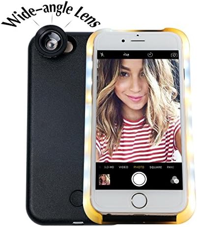 iPhone 6 6S Selfie Lighting Case, iPhone Protection Light Case with Wide Angle Lens, iPhone 6/6S led light Case Lighted Best for Selfie and Facetime, Dimmable Illuminated YEYIZU (Case & Lens, Black)