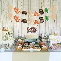 Eccoo House 10 Pack Woodland Creatures Banner Set Forest Animal Friends Felt Garland Cupcake Toppers Happy Birthday Cake topper For Baby Shower Birthday Party