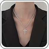 Andelaisi Punk Crystal Cross Necklace Choker Silver Rhinestone Cross Choker Necklace Vintage Cz Jesus Cross Necklace Chain Gothic Cross Crucifix Religious Necklace Jewelry for Women