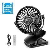 UERMEI Battery Operated Clip on Mini Portable Fan for Stroller 4 Speed Cooling Desk Table Fan USB Rechargeable Personal Fan for Office,Dorm or Outdoor Activity (Black)