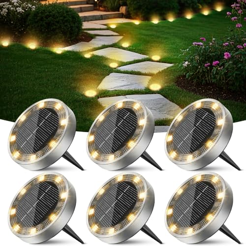Peasur Set of 6 Solar Outdoor Ground Light, 8 LED, Waterproof Outdoor Solar Spotlight for Outdoor Paths, Lawn, Patio, Yard [Warm White]