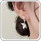 Yheakne Vintage Pearl Enamel Petal Drop Earrings Pearl Stud Earrings White Enamel Flower Dangle Earring Rhinestone Cz Earring Jewelry for Women