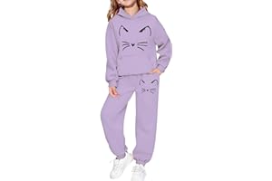 Teen Girls Boys Sweatsuit Two Piece Cute Cat Print Hoodie Sweatshirts Jogger Tracksuit Sets Kids Casual Fashion Sweat Set