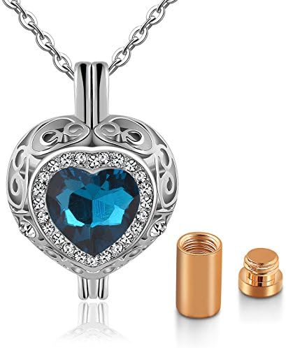 Womens&amp;Mens memorial heart cremation urn jewelry birthstone keepsake jewelry by meice (dark blue)