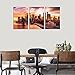 Canvas Painting Wall Art Decor New York City Skyline Sunset Framed Ready to Hang - 3 Panels Printed Artwork 60 inch Wide Skyscrapers River Bridge Road Painting For Home Living Room Decoration