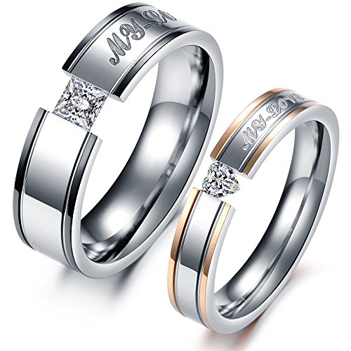 2pcs Mens Womens My Love Cubic Zirconia Stainless Steel Wedding