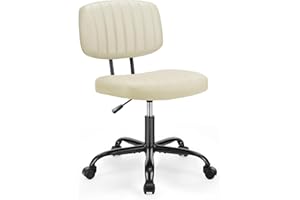 Sweetcrispy Small Office Desk Chair, Armless PU Leather Chair with Comfy Lumbar Support, Height Adjustable Rolling Swivel Tas