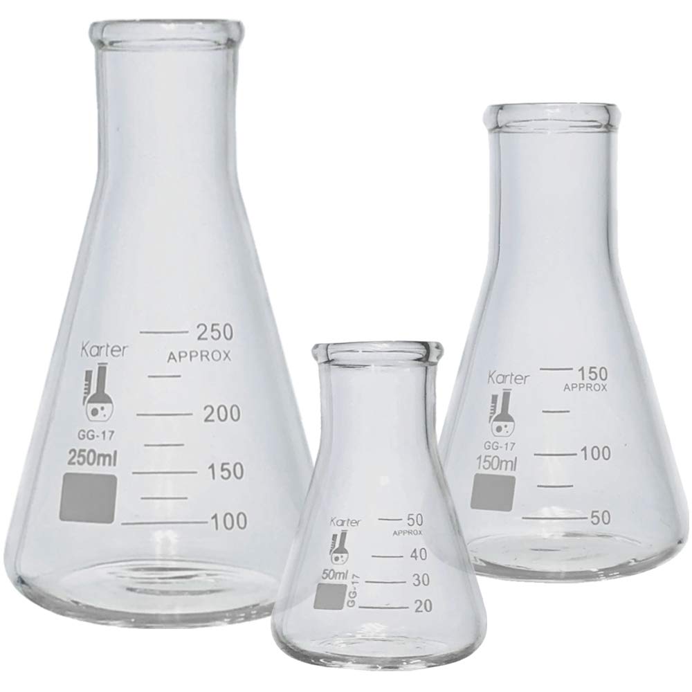 Glass Erlenmeyer Flask Set 3 Sizes 50 150 And 250ml Karter Scientific 214u2 Amazon In Industrial Scientific