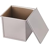 CHEFMADE Square Pullman Loaf Pan with Lid, 1Lb Dough Capacity Non-Stick Rectangle Flat Toast Box for Oven Baking 5.7" x 5.7"x 5.2"(Champagne Gold)