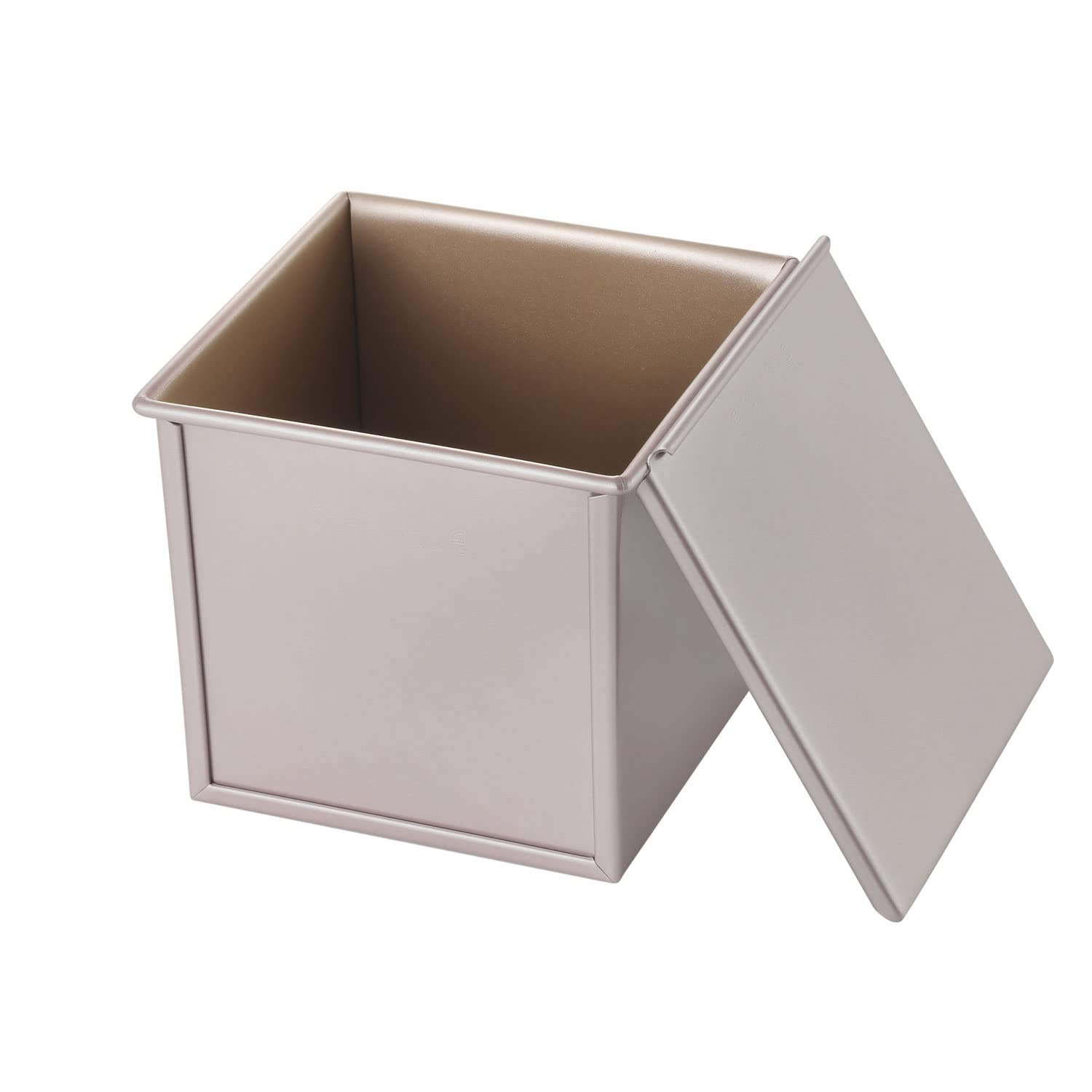 CHEFMADE Square Pullman Loaf Pan with Lid, 1Lb Dough Capacity Non-Stick Rectangle Flat Toast Box for Oven Baking 5.7" x 5.7"x 5.2"(Champagne Gold) — image 1