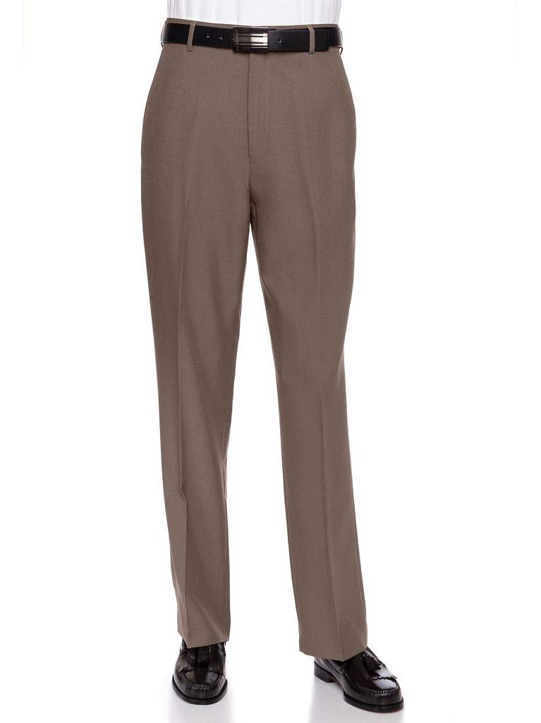 Photo 1 of RGM Mens Dress Pants Flat Front - Machine Washable Casual Pants for Everyday Comfort - Versatile Mens Dress Slacks for Office, Travel, Events & Everyday Wear Taupe 34W x 32L