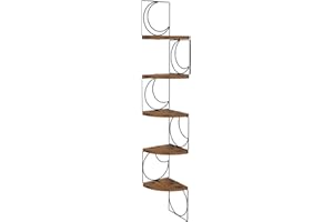 PHAREGE 5 Tier Moon Phase Corner Shelves Brown Black, Rustic Storage Shelves for Bedroom Kitchen Bathroom Living Room